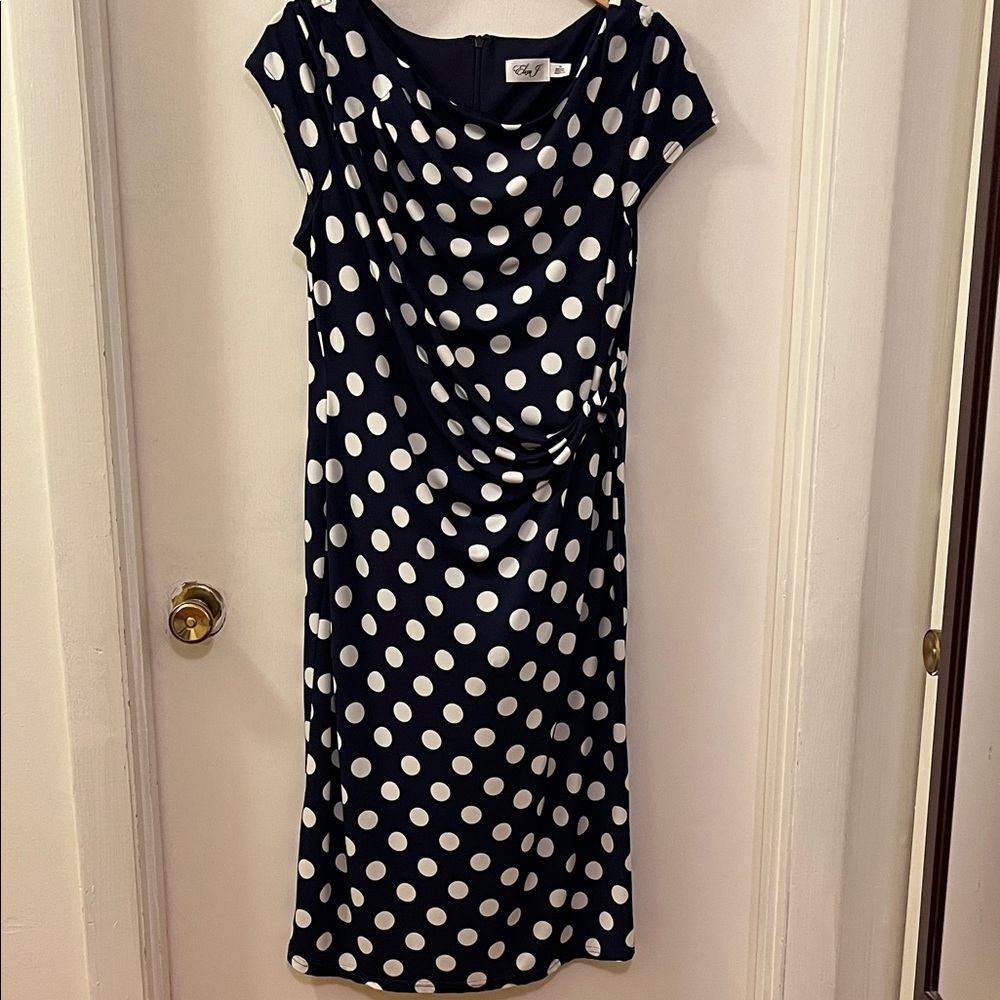 Eliza J Navy Midi Dress with Polka Dots